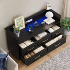 Commode moderne en bois à 5 tiroirs avec lumières LED, meuble de rangement autonome de 119 cm avec pieds dorés