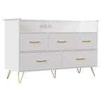 Commode moderne en bois à 5 tiroirs avec lumières LED, meuble de rangement autonome de 119 cm avec pieds dorés