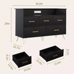 Commode moderne en bois à 5 tiroirs avec lumières LED, meuble de rangement autonome de 119 cm avec pieds dorés