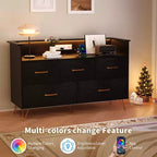 Commode moderne en bois à 5 tiroirs avec lumières LED, meuble de rangement autonome de 119 cm avec pieds dorés