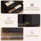 Commode moderne en bois à 5 tiroirs avec lumières LED, meuble de rangement autonome de 119 cm avec pieds dorés