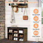 Meuble d'entrée, porte-manteau mural et banc à chaussures avec 5 crochets, meuble de rangement de style industriel, armoire à chaussures avec rangement pour couloir