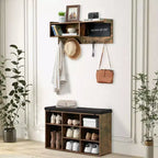 Meuble d'entrée, porte-manteau mural et banc à chaussures avec 5 crochets, meuble de rangement de style industriel, armoire à chaussures avec rangement pour couloir