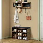 Meuble d'entrée, porte-manteau mural et banc à chaussures avec 5 crochets, meuble de rangement de style industriel, armoire à chaussures avec rangement pour couloir
