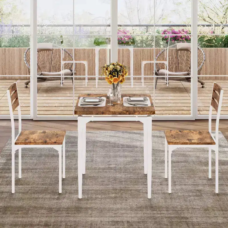 Table à manger pour 2, Ensemble table et chaises compact 3 pièces, Assise ergonomique confortable, Idéal pour petits espaces, cuisines, appartements