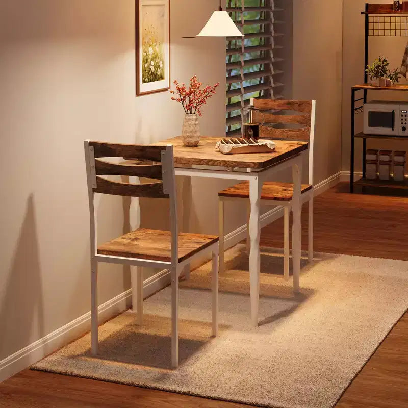 Table à manger pour 2, Ensemble table et chaises compact 3 pièces, Assise ergonomique confortable, Idéal pour petits espaces, cuisines, appartements