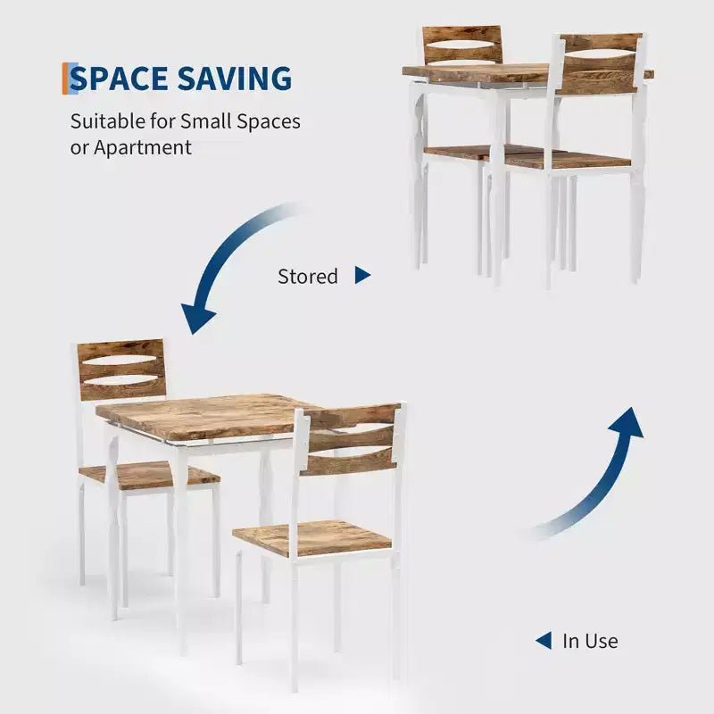 Table à manger pour 2, Ensemble table et chaises compact 3 pièces, Assise ergonomique confortable, Idéal pour petits espaces, cuisines, appartements