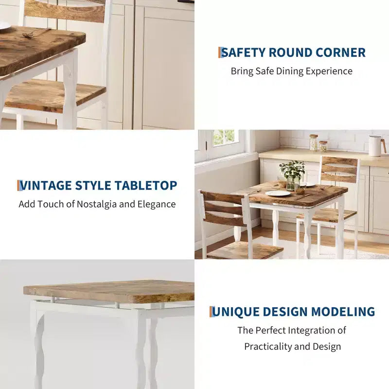 Table à manger pour 2, Ensemble table et chaises compact 3 pièces, Assise ergonomique confortable, Idéal pour petits espaces, cuisines, appartements