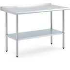 Stainless Steel Worktop, 24*48 Commercial Kitchen Worktop with Back Panel, Adjustable Base and Feet, Suitable for Restaurants, Garages and Outdoors