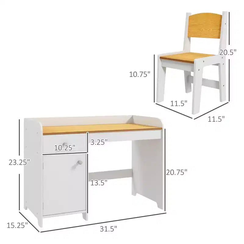 Table pour Enfants 2 Pièces avec Tiroir de Rangement, MDF Sûr, Montage Facile, Idéale pour les Devoirs & les Jeux - Blanche