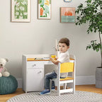 Table pour Enfants 2 Pièces avec Tiroir de Rangement, MDF Sûr, Montage Facile, Idéale pour les Devoirs & les Jeux - Blanche