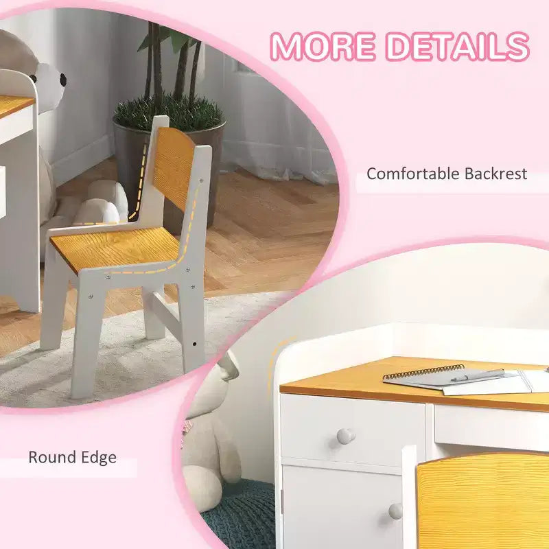 Table pour Enfants 2 Pièces avec Tiroir de Rangement, MDF Sûr, Montage Facile, Idéale pour les Devoirs & les Jeux - Blanche