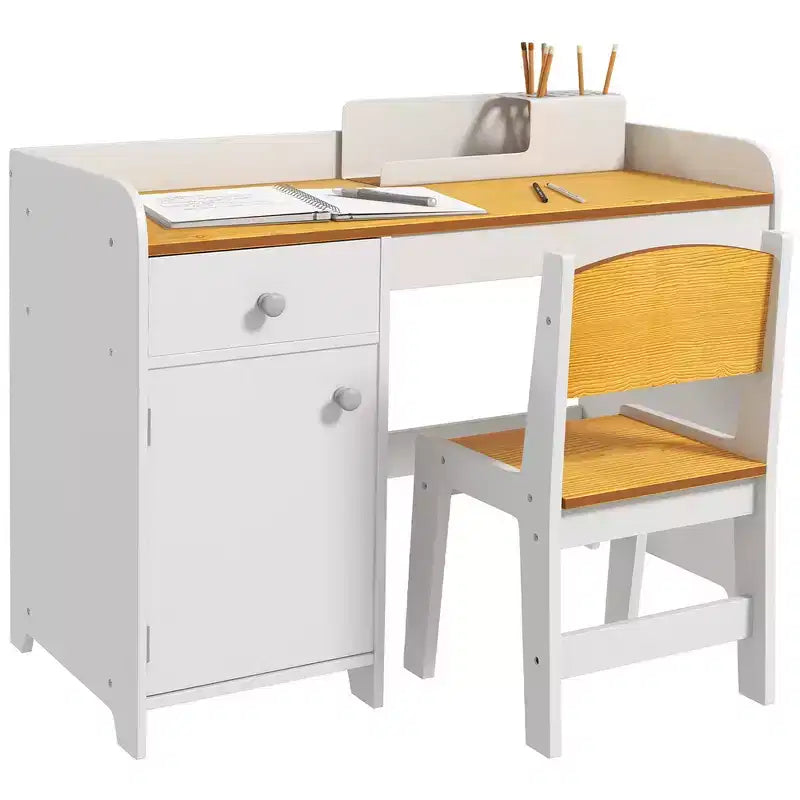 Table pour Enfants 2 Pièces avec Tiroir de Rangement, MDF Sûr, Montage Facile, Idéale pour les Devoirs & les Jeux - Blanche