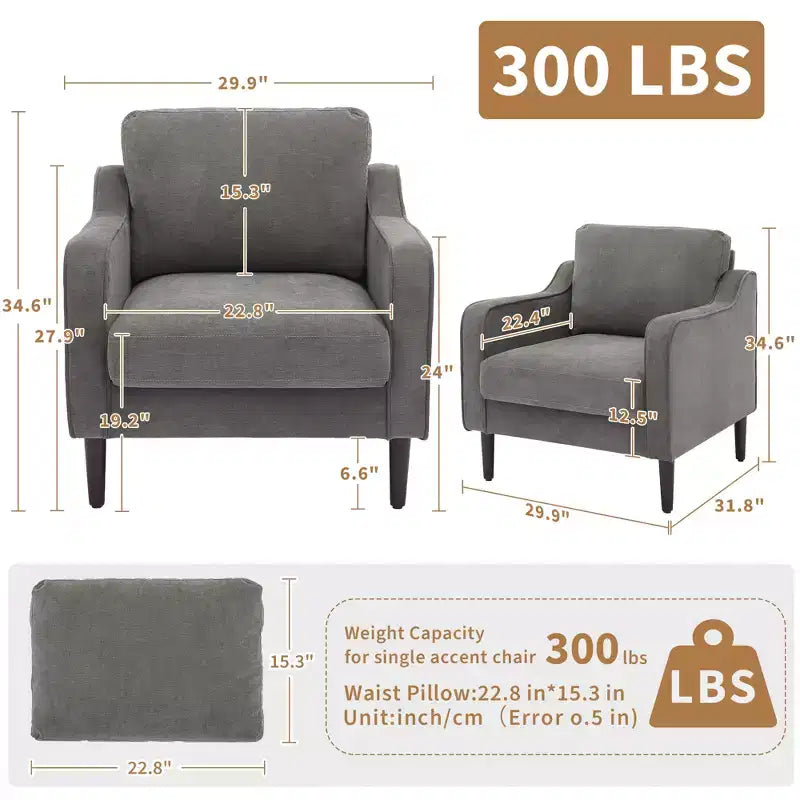 Fauteuil d'appoint du milieu du siècle, Chaises de salon modernes et confortables, Fauteuil rembourré, Fauteuil individuel confortable, pour Chambre à coucher ou Salon