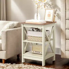 Lot de 2 tables d'appoint de style ferme, tables d'appoint rustiques à 3 niveaux avec design en X, tables de chevet en bois pour salon ou chambre à coucher