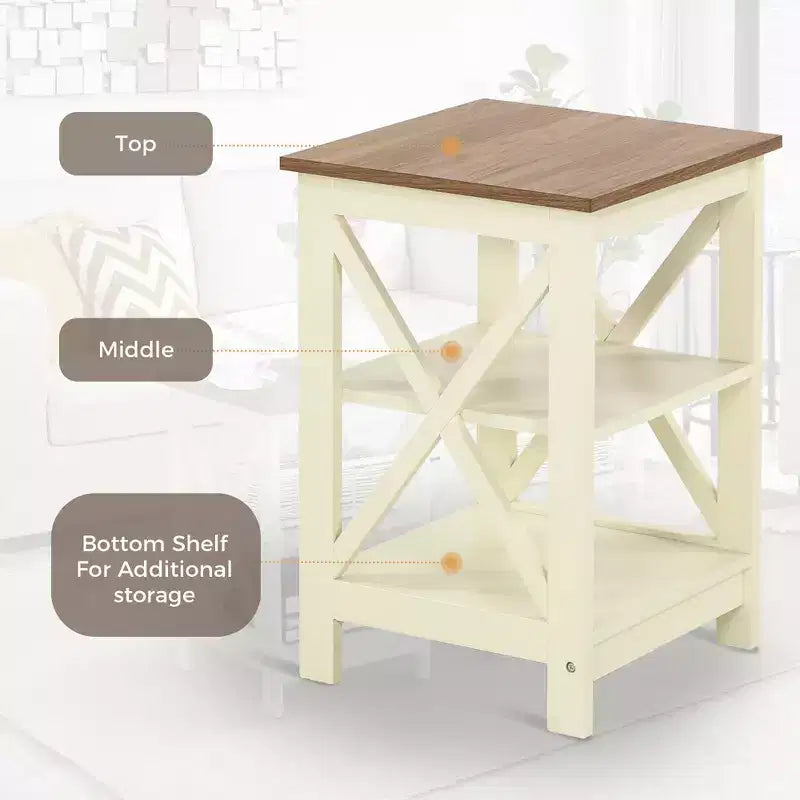Lot de 2 tables d'appoint de style ferme, tables d'appoint rustiques à 3 niveaux avec design en X, tables de chevet en bois pour salon ou chambre à coucher