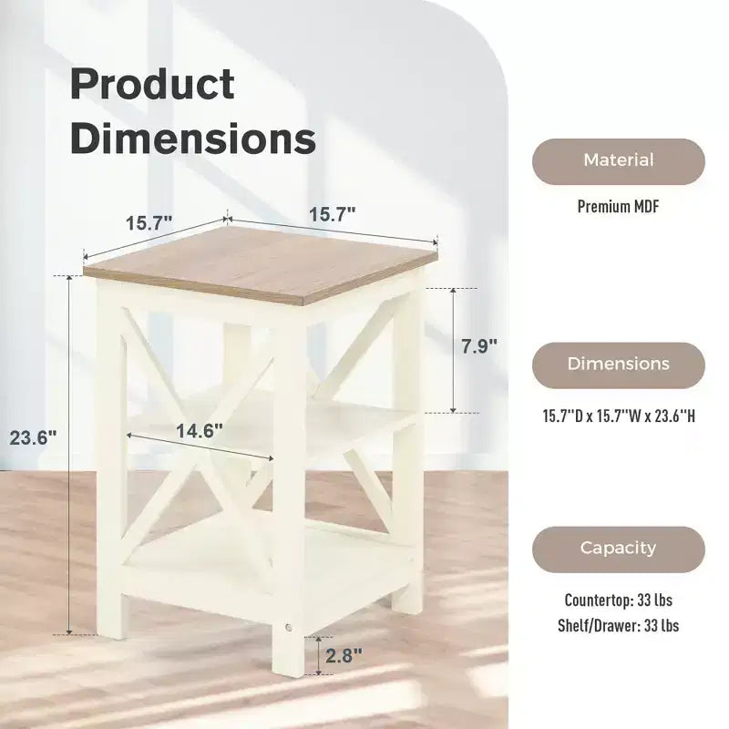 Lot de 2 tables d'appoint de style ferme, tables d'appoint rustiques à 3 niveaux avec design en X, tables de chevet en bois pour salon ou chambre à coucher