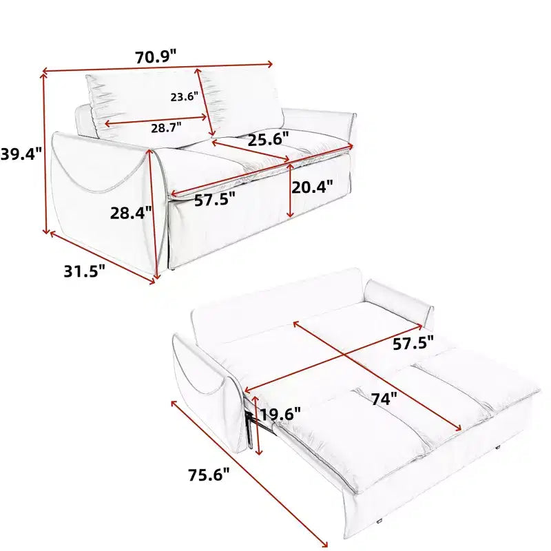 Canapé convertible 3 places en velours avec lit gigogne, causeuse multifonctionnelle avec oreiller et couverture