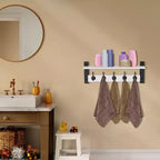 Étagère murale flottante de 60 cm avec 5 crochets robustes pour entrée, salle de bain, chambre, cuisine ou buanderie