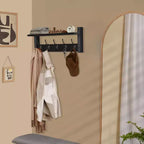 Étagère murale flottante de 60 cm avec 5 crochets robustes pour entrée, salle de bain, chambre, cuisine ou buanderie