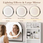 Coiffeuse moderne avec miroir rotatif réglable, 3 couleurs de lumière, table de maquillage avec rangement pour chambre à coucher