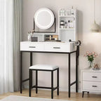 Coiffeuse moderne avec miroir rotatif réglable, 3 couleurs de lumière, table de maquillage avec rangement pour chambre à coucher