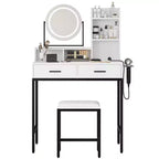 Coiffeuse moderne avec miroir rotatif réglable, 3 couleurs de lumière, table de maquillage avec rangement pour chambre à coucher