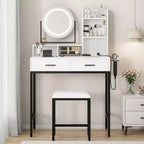 GustoWave Modern Vanity Desk with Adjustable Rotating Mirror, 3 Color Light, Makeup Table with Storage for Bedroom