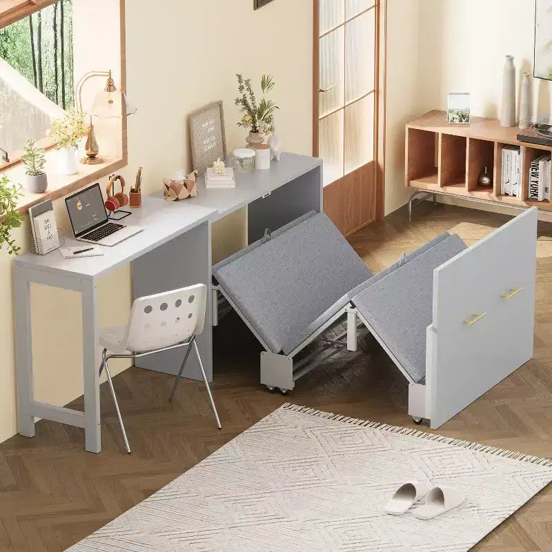 Lit escamotable mural simple avec bureau à position réglable, lit commode escamotable avec coussin pliable pour chambre d'amis