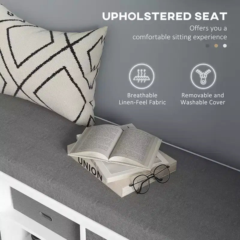 Banc à chaussures avec coussin, banquette d'entrée avec 2 tiroirs et étagère réglable pour couloir