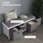 Banc à chaussures avec coussin, banquette d'entrée avec 2 tiroirs et étagère réglable pour couloir