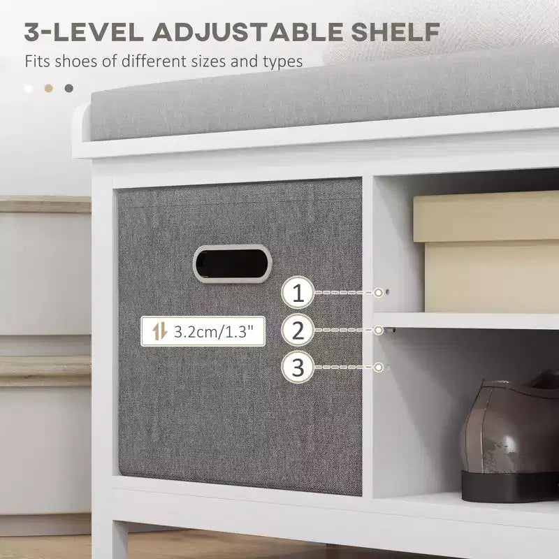 Banc à chaussures avec coussin, banquette d'entrée avec 2 tiroirs et étagère réglable pour couloir