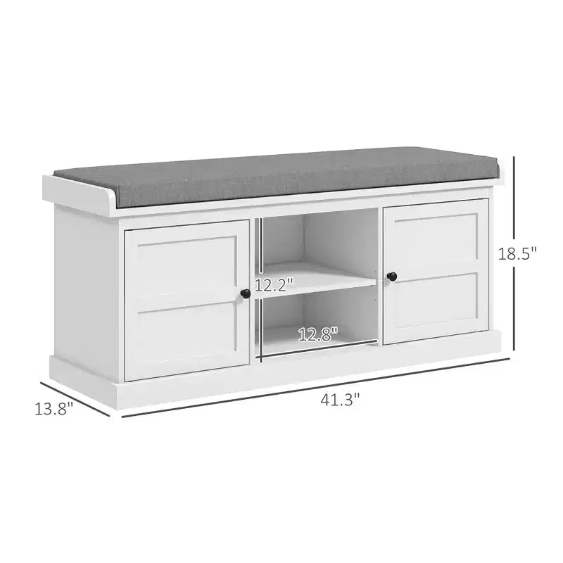 Banc à chaussures avec coussin, banquette d'entrée avec 2 tiroirs et étagère réglable pour couloir