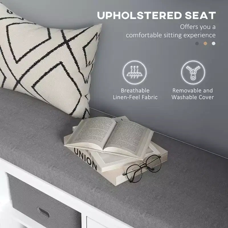 Banc à chaussures avec coussin, banquette d'entrée avec 2 tiroirs et étagère réglable pour couloir