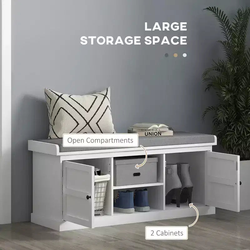 Banc à chaussures avec coussin, banquette d'entrée avec 2 tiroirs et étagère réglable pour couloir