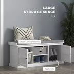 Banc à chaussures avec coussin, banquette d'entrée avec 2 tiroirs et étagère réglable pour couloir