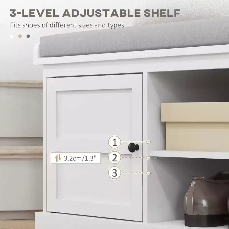 Banc à chaussures avec coussin, banquette d'entrée avec 2 tiroirs et étagère réglable pour couloir