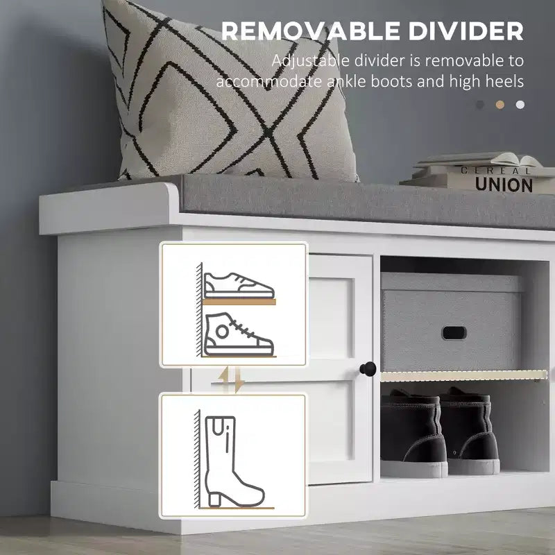 Banc à chaussures avec coussin, banquette d'entrée avec 2 tiroirs et étagère réglable pour couloir