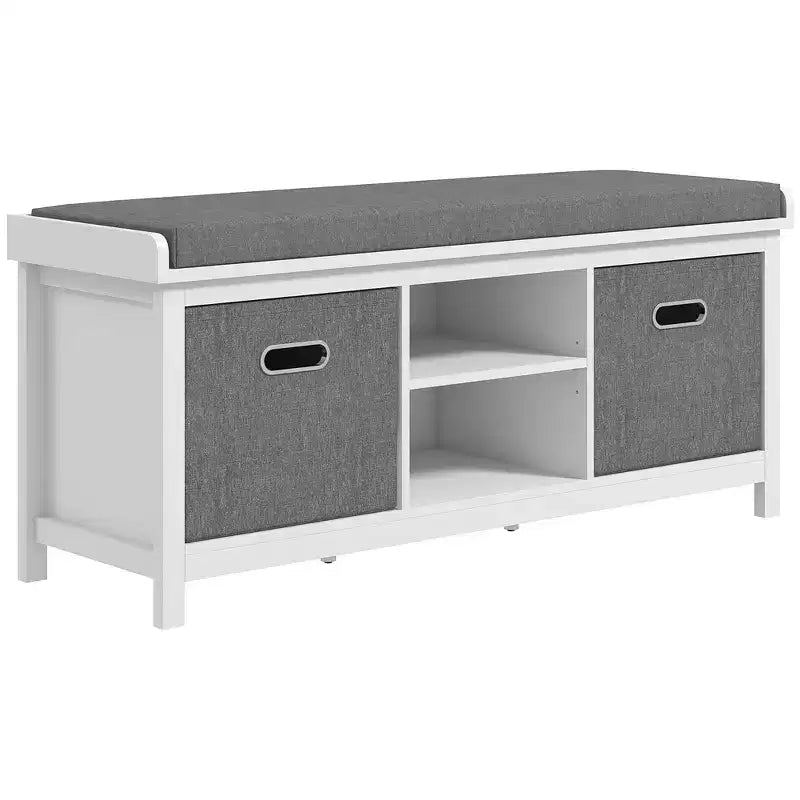 Banc à chaussures avec coussin, banquette d'entrée avec 2 tiroirs et étagère réglable pour couloir