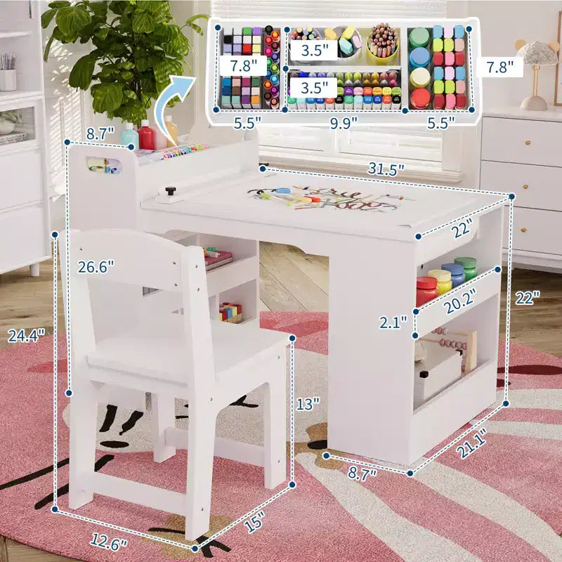 Table et chaises d'art pour enfants, bureau d'activités en bois avec étagères de rangement pour tout-petits, table d'activités pour enfants pour la maison, la salle de classe, la garderie