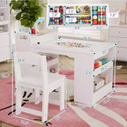 Table et chaises d'art pour enfants, bureau d'activités en bois avec étagères de rangement pour tout-petits, table d'activités pour enfants pour la maison, la salle de classe, la garderie