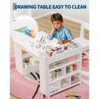 Table et chaises d'art pour enfants, bureau d'activités en bois avec étagères de rangement pour tout-petits, table d'activités pour enfants pour la maison, la salle de classe, la garderie