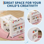 Table et chaises d'art pour enfants, bureau d'activités en bois avec étagères de rangement pour tout-petits, table d'activités pour enfants pour la maison, la salle de classe, la garderie