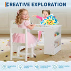 Table et chaises d'art pour enfants, bureau d'activités en bois avec étagères de rangement pour tout-petits, table d'activités pour enfants pour la maison, la salle de classe, la garderie