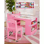 Table et chaises d'art pour enfants, bureau d'activités en bois avec étagères de rangement pour tout-petits, table d'activités pour enfants pour la maison, la salle de classe, la garderie