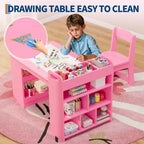 Table et chaises d'art pour enfants, bureau d'activités en bois avec étagères de rangement pour tout-petits, table d'activités pour enfants pour la maison, la salle de classe, la garderie