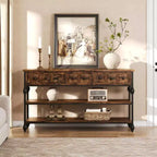 Table console de 132 cm, table d'entrée avec 3 tiroirs de rangement, table console industrielle à 3 niveaux avec rangement pour l'entrée, le couloir, le salon