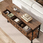 Table console de 132 cm, table d'entrée avec 3 tiroirs de rangement, table console industrielle à 3 niveaux avec rangement pour l'entrée, le couloir, le salon