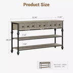 Table console de 132 cm, table d'entrée avec 3 tiroirs de rangement, table console industrielle à 3 niveaux avec rangement pour l'entrée, le couloir, le salon