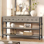 Table console de 132 cm, table d'entrée avec 3 tiroirs de rangement, table console industrielle à 3 niveaux avec rangement pour l'entrée, le couloir, le salon